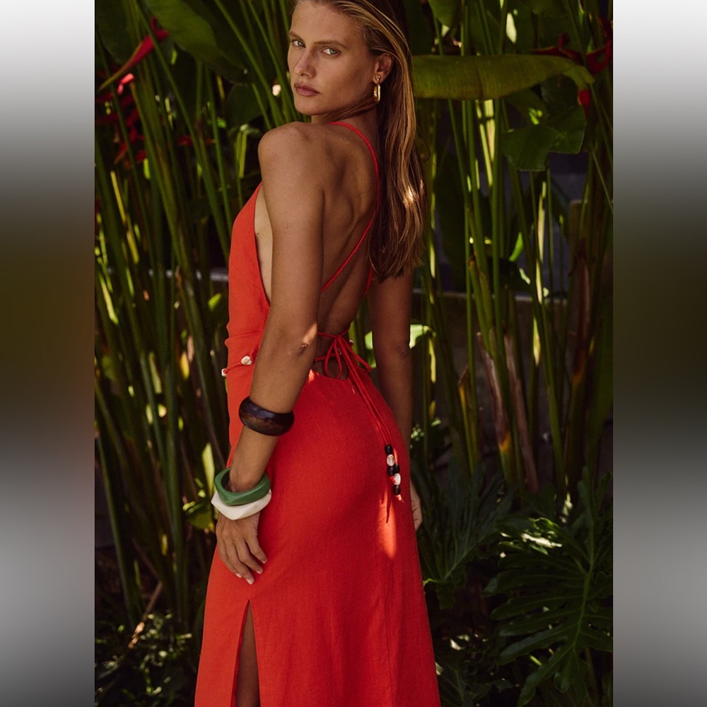 Seven Wonders Madelena Midi Dress NWT Red Orange XS - Picture 2 of 9